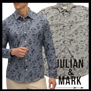 Julian & Mark Gray/Blue/Black Floral Slim Fit Stretch Button Up Shirt (M)